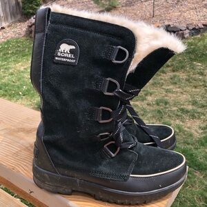 Sorel Black Winter & Rain Boots with Cream Fur
